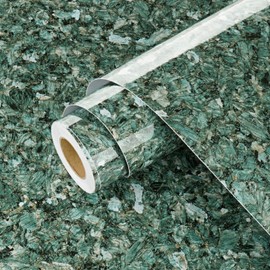 Wallercity Glossy Green Granite Contact Paper for Countertops Self Adhesive Waterproof Marble Peel and Stick Wallpaper for Kitchen Countertop Cabinets Sparkle Vinyl Wrap for Table Top 15.8''x78.7''
