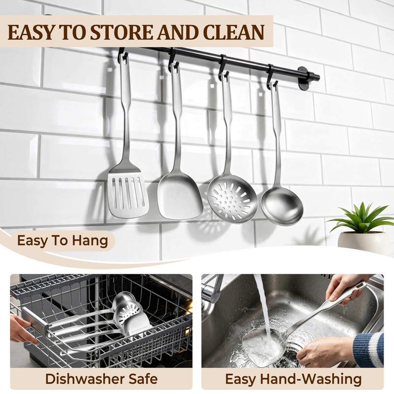 TeamFar Stainless Steel Cooking Utensils Set, 4 Pieces Kitchen Utensils