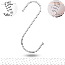 S-Hooks for Hanging, Pack of 8, in Silver, Metal Hooks for up to Diameter 42 mm Rods, Length 120 mm, S Hooks for Kitchen, Clothes Rail, Garage, Pot, Pan, Cup, Hanging Hooks, Kitchen Hooks, Double Hook