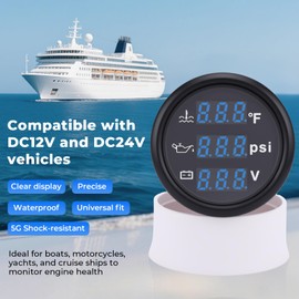 WODHMIEY 3 in 1 Gauge Kit 52mm Digital Oil Pressure Gauge, Water Temperature Gauge, Voltmeter for Car Truck Boat RV Motorcycle, Automotive Gauge Kit with Oil Pressure Sensor, Universal 12V (BLUE1)