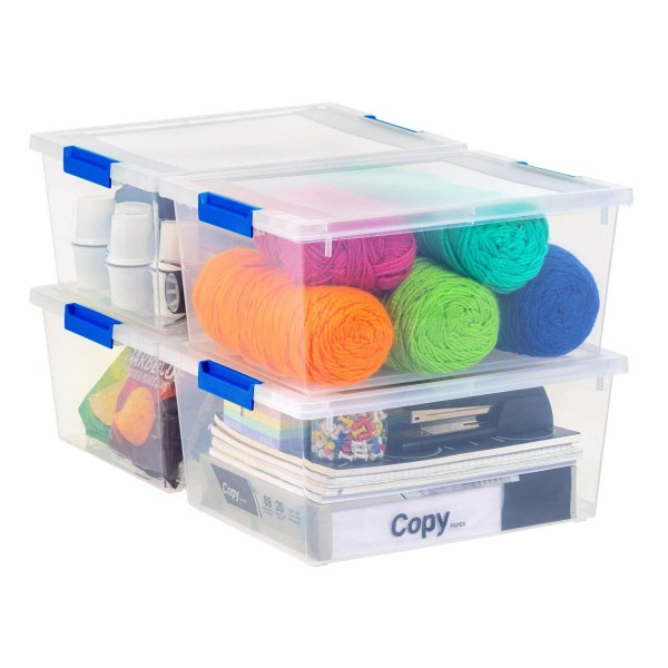 IRIS 12 Qt. Plastic Storage Bins w/ Lids, Clear, Latching,