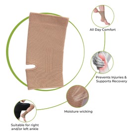 NeoTech Care Ankle Support Sleeve - Open Heel, Light, Elastic & Breathable Knitted Fabric - Medium Compression - For Men, Women, Kids - Right or Left Foot (Beige Color, Size L, 1 Unit)