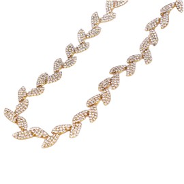 Phicmanlo 1 Yard Crystal Leaves Elegant Rhinestone Trimming for Bridal Dress Garment Sewing Trim DIY Fashion Accessories Rhinestone Chain (Gold)