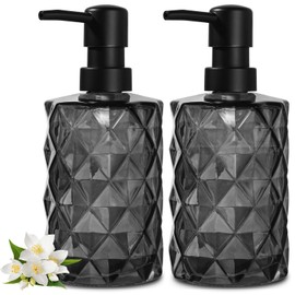 Gmisun Seifenspender Glas Schwarz, 2 Stück/330ml Moderne Spülmittelspender Küche, Nachfüllbarer Pumpspender aus Glas für Badezimmer mit Kunststoffpumpe, Handseifenspender, Flüssigseifenspender