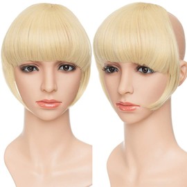 Fringe Hair Piece Bang Fringe - Golden Mix Bleach Blonde - One Piece Clip In Bangs Fake Cute Hairpiece Invisible Straight For Women Girls