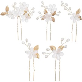 NINFEIQI 5Pcs Flower Bridal Hair Pins, Silver Crystal Leaf Flower Pearls Headpieces, Wedding Bridal Jewelry Bridal Hair Accessories Headpiece Wedding Accessories for Brides Women