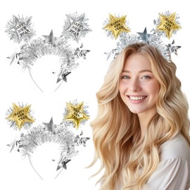 MorLuks Pack of 2 New Year's Eve Headbands, Photo Props 2025, Happy New Year Headband, New Year Headdress, New Year's Eve Decoration Tiara, New Year's Eve Decoration 2025, for Children Adults New