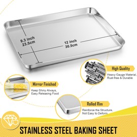 12.5 Inch Baking Sheet Pan with Cooling Rack Set, Joyfair Stainless Steel Toaster Oven Tray Pans with Grid Racks, Rectangular Bakeware for Cookie/Bacon, Heavy Duty & Rust-free, Dishwasher Safe