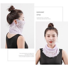 [FonVan] Women's Face Cover, No Stiffling, 4-Way Neck Cover, Neck Guard, Ear Hook, Neck Guard, For Summer, Quick Drying, Cute, Mesh, Lace, Face Mask, UV Protection, Sunburn/UV Protection,