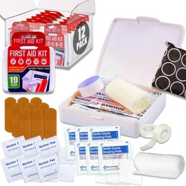 Mini First Aid Kit Bulk Set - Travel Size Bundle with 12 Small First Aid Kits in Durable Case for Car, Purse, Travel, Backpack, Camping Plus Pouch | Compact Safety Supplies Multi Pack