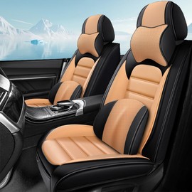 Cscevt 2 Seat Covers for Car Fit for Nissan Versa Note 2014-2019 Leather Seat Covers Breathable Waterproof Seat Protectors (Black-Orange,Deluxe) Automotive Seat Covers with Airbag