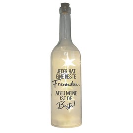 WB wohn trends LED Bottle with Motif, "Jeder hat eine Beste Freund" ("Everyone Has a Best Friend") Grey, 29 cm, Bottle Light, Glitter Bottle, Light Bottle Lamp with