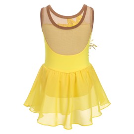 Ice Figure Skating Dress for Girls Sparkly Sequins Sheer Chiffon Ballet Dance Dress Christmas Ballerina Outfits Gymnastics Leotards for Girl with Dance Skirt Figure Skating Dress Yellow 3-4 Years