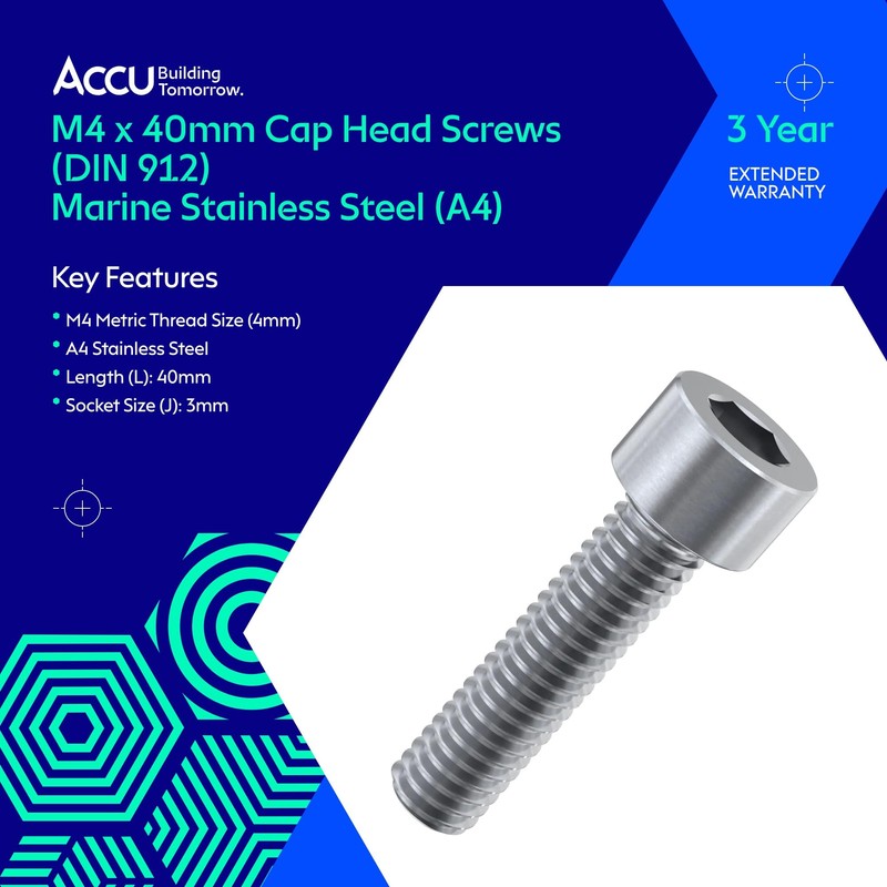 Accu - M4 x 40mm Cap Head Screws (DIN 912)