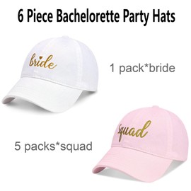 PartyGifts&beyond 6Packs Bachelorette Hat Bridesmaid Hat Bachelorette Party Favors Embroidered Bride Squad Baseball Cap(Pink)