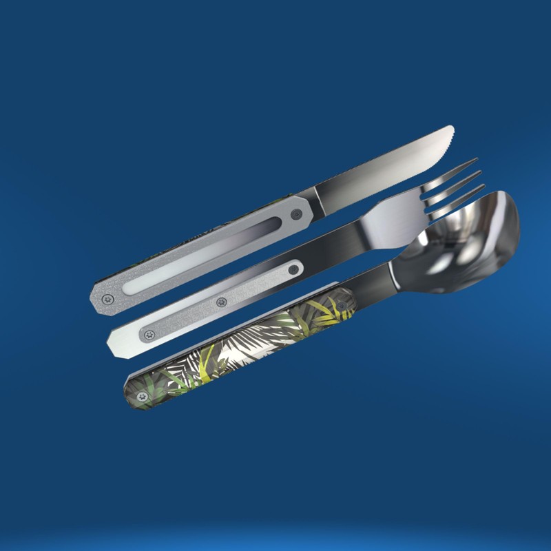 Akinod Cutlery Set 12H34 3-Piece Stainless Steel Coral Wood Spoon