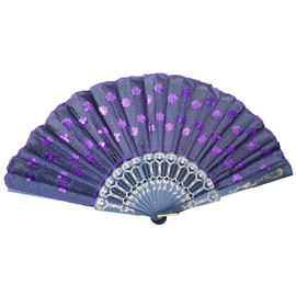 Fat-catz-copy-catz Purple Sequins Spanish Peacock Portable Foldable Hand Fan for Summer Decor Weddings Dancing Prom Geisha Burlesque