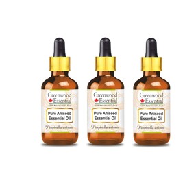 Greenwood Essential Pure Aniseed Essential Oil (Pimpinella anisum) with Glass Dropper 100% Natural Therapeutic Grade Steam Distilled for Personal Care (Pack of Three) 100ml X 3 (10oz)