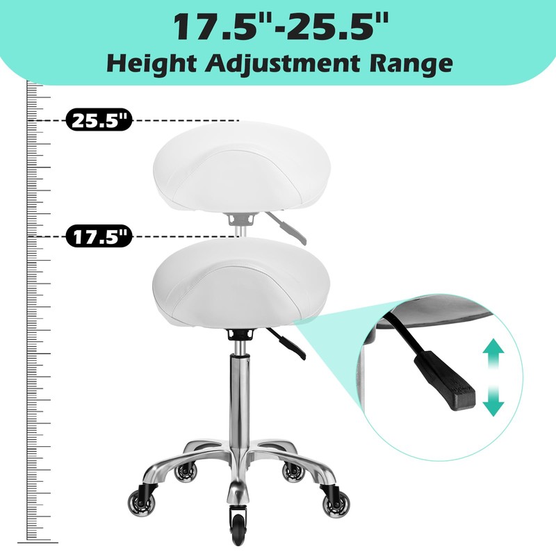 Ergonomic Saddle Stool with wheels - Upgraded Thicker Leather Seat