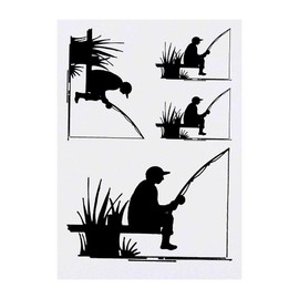 4 x 'Man Fishing Silhouette' Temporary Tattoos - Water Resistant, Skin-Safe, Non-Toxic Transfers, Mixed Sizes (TO00037251)
