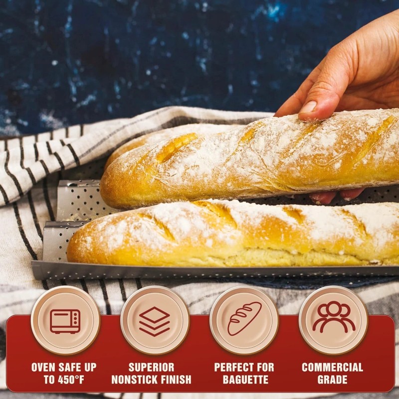 KITESSENSU 15 Inch Silver Baguette Baking Pan Nonstick Bread Pan