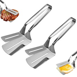 Zalizr 2 Pack 304 Stainless Steel Double-Sided Spatula, 3-in-1 Kitchens Tongs, 25 CM Flipping Clamps for Burgers, BBQ, Pancakes, Bread, Steaks, and Pies, Cooking Clips for Grilling, Frying & Baking