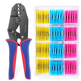 Crimping Pliers for Shrink Connectors with 200 Pieces Marine Grade Shrink Butt Connectors Made of Tinned Red Copper AWG 22-10/0.3-6 mm² (200 Crimper Kit)