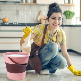 Foldable Bucket 10 L Portable Cleaning Bucket Sink Camping Space Saving Fishing Water Bucket with Handle for Cleaning Camping Fishing Kitchen (Pink, 10L)