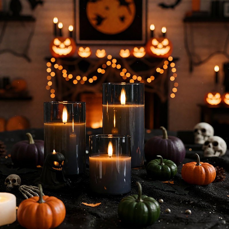 Homemory Grey Glass Flameless Candles, Battery Operated LED Pillar Candles