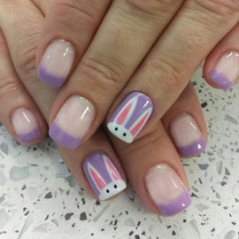 Easter Press on Nails Purple French Tip Fake Nails Short Square Glue on Nails Press on Cute Bunny Stick on Nails Reusable Full Cover Artificial Acrylic False Nails Kit for Women Girls 24Pcs