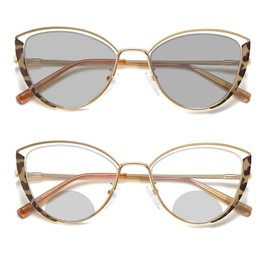 mincl Anti-fatigue Women Cat Eye Bifocal Reading Glasses Fashion Outdoor Quality Transition Photochromic Bifocals Sunglasses Readers (leopard, 2.5x)