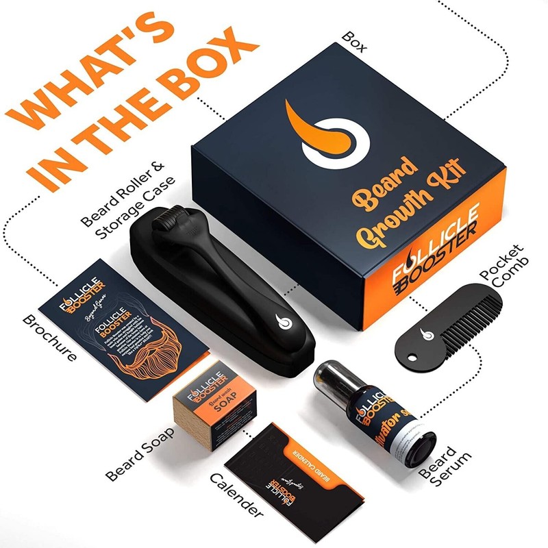 Follicle Booster Beard Growth Kit - Beard Serum, Beard Roller,