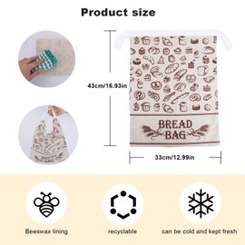 2pcs Beeswax Bread Bag, Reusable Cotton Linen Food Storage Sourdough Beeswax Bag for Homemade Bread Keep Fresh Kitchen Essentials