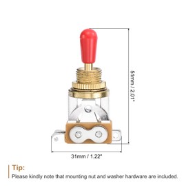 MECCANIXITY 3 Way Short Straight Guitar Toggle Switch Pickup Selector Gold with Red Tip Knob Caps for Electric Guitars Parts Replacement