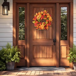 Autumn Wreath for Front Door, 17.5 in Fall Wreath with Pumpkin Thanksgiving Decorations, Maple Leaf Autumn Harvest Decor