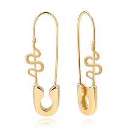 Safety Pin Earrings 14K Gold Snake Earrings for Women Punk Gothic Personality Snake Dangle Drop Earring Statement Snake Earrings (Gold)