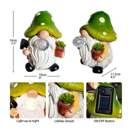Mushroom Decor Garden Gnomes with Solar Light, Yard Art Gnome Statue Garden Decor with Bubble Ball for Outside Lawn, Patio, Housewarming Gardening Gifts for Women, Mom (Green)