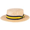 ZAKIRA Classic Straw Boater Hat Handmade from Natural Straw (Navy-Yellow