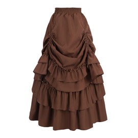 FCCAM Gothic Steampunk Skirt Women's Saloon Girl Skirt Medieval Maxi Skirt Renaissance Skirt with Ruffle Pirate Skirt, brown, XXL