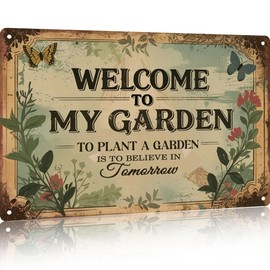 Garden Signs Vintage Metal Sign - Welcome to My Garden - Retro Gardening Signs for Outside Home Gardening Greenhouse Yard Outdoor Decor 8x12 Inch