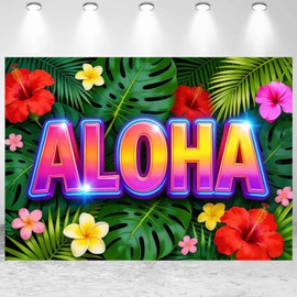7x5ft Aloha Backdrop Hawaiian Luau Tropical Theme Party Photography Background Hello Summer Floral Palm Leaves Banner Decorations Photo Studio Props