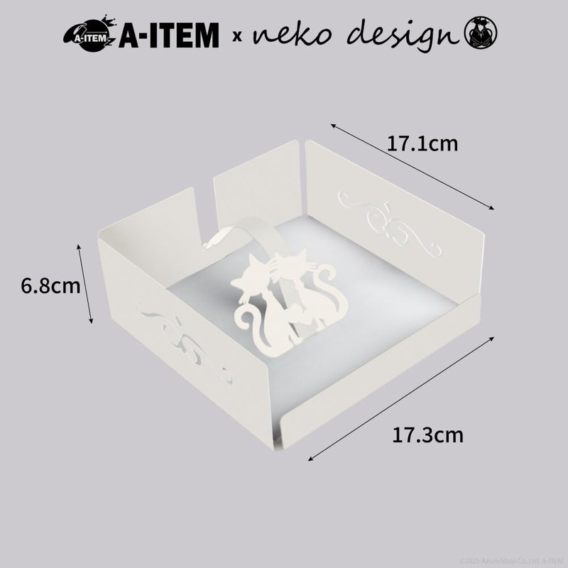 A-ITEM × neko design 猫のナプキンホルダー 平置き型 ナプキン立て (ホワイト)
