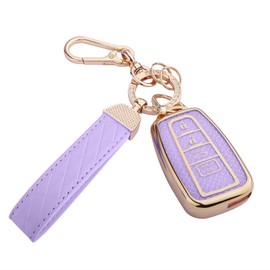 Seedwee for Toyota 4 Buttons Key Fob Cover, Soft TPU Keys Protector Bling Key Fob Keychain for 2018-2024 Highlander RAV4 Camry Avalon C-HR Corolla GT86 Smart Key Gold Purple