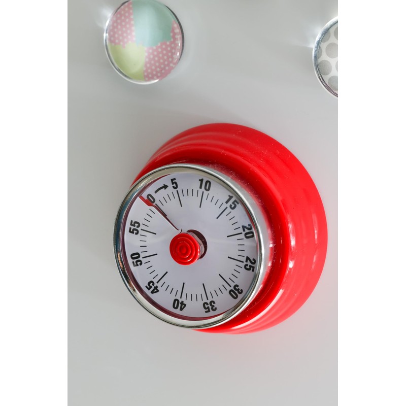 Magnetic Kitchen Timer|Vintage-Style Manual Twist Kitchen Timer|Metallic Kitchen Timer (Red)