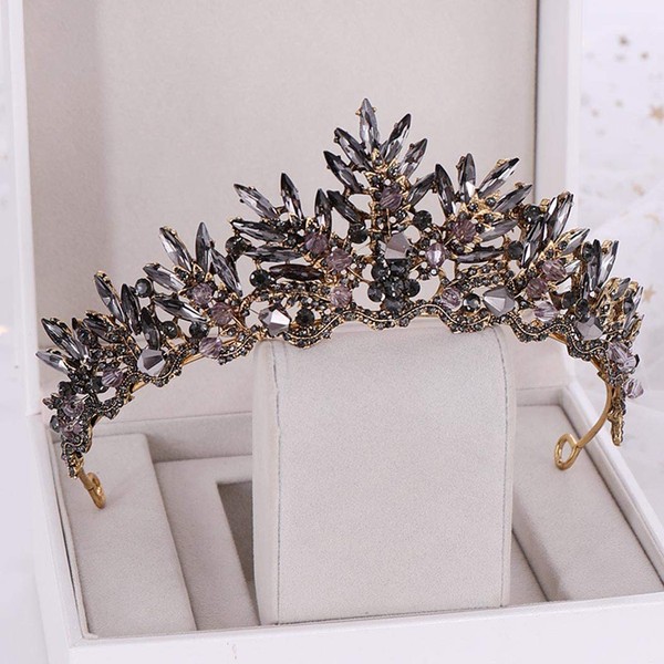 Salliy Baroque Crown Black Bridal Crystal Tiara Crown Gothic Wedding Headpiece Vintage Queen Hair Accessories for Women and Girls (Type 6)