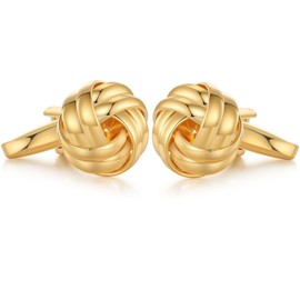 HONEY BEAR Twist Knot Cufflinks Steel for Mens Shirt Wedding Business Gift (Shinny Gold)