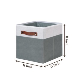 Temary 11x11 Storage Cubes Fabric Cube Storage Bins with Handles Clothes Storage Boxes Baskets for Organizing Home, Shelf, Closet (White&Grey, 11 x 11 x 11)