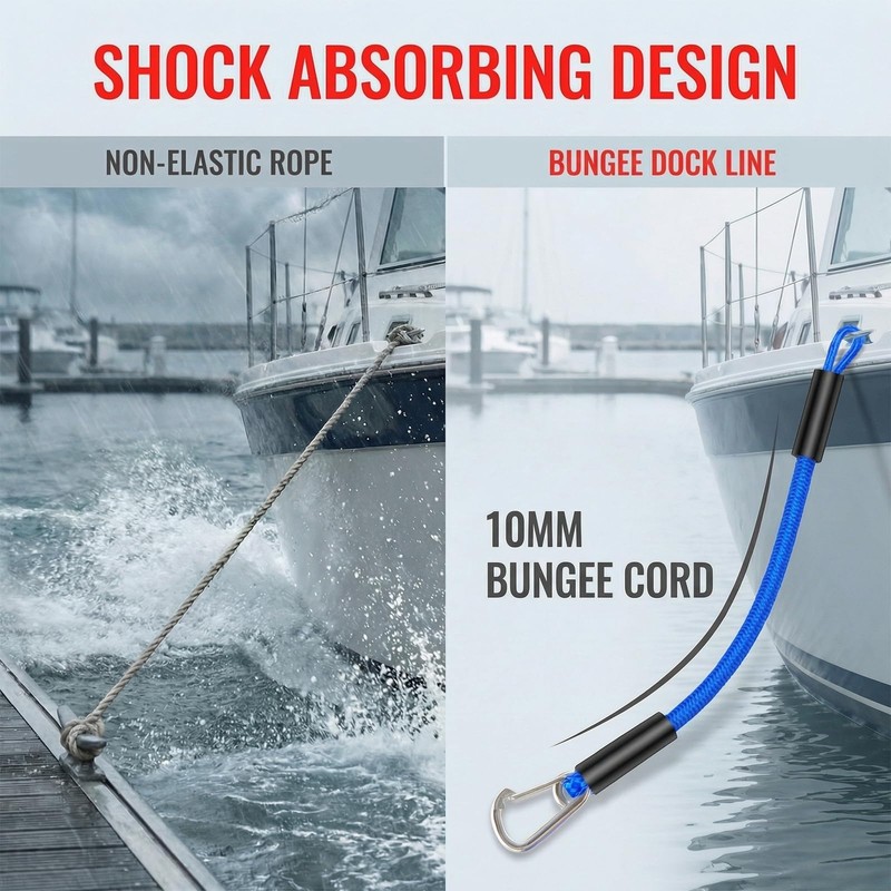 Bungee Dock Lines for Boats - 2 Pack 3ft Boat