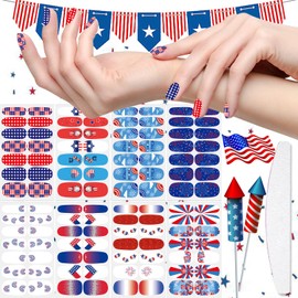 XEAOHESY 112 Pieces 8 Sheets Independence Day Nail Polish Strips American Flag Patriotic Nail Strips Self-Adhesive Nail Wraps Nail Polish Stickers for 4th of July