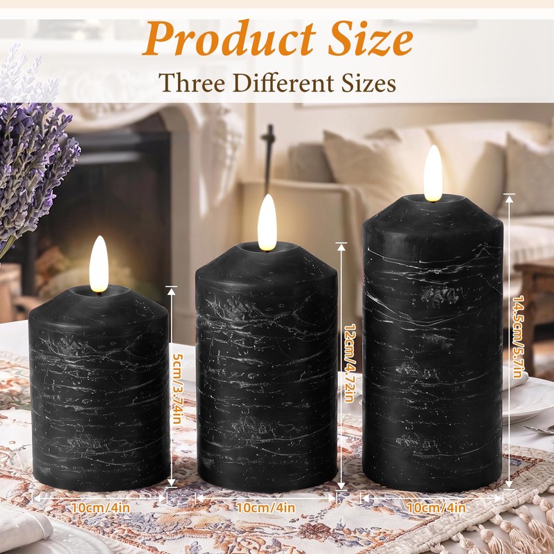KiimLaa Black Flameless Candles with Remote & Timer, Real Wax